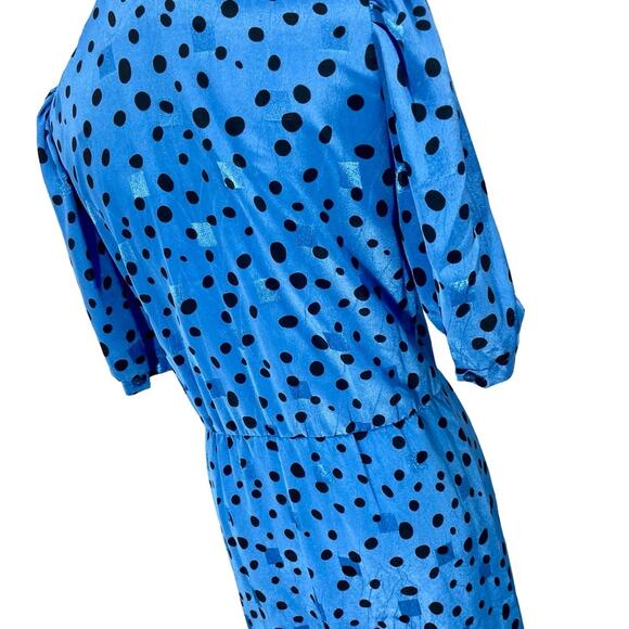Vintage 1980s Women’s A-line Dress John Roberts Blue & Black Secretary Size 8 - Picture 4 of 12
